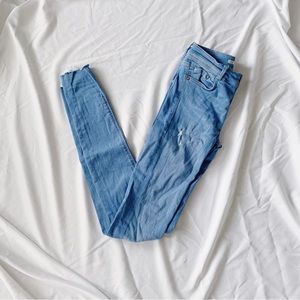 ZARA! BLUE DISTRESSED DENIM HIGH WAIST SKINNY JEANS!